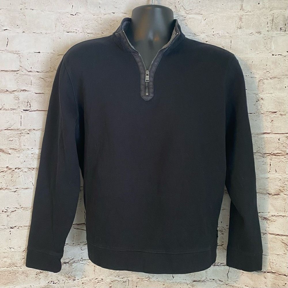 Hugo Boss Regular Fit Quarter Zip Collared Sweater Black Pullover Men’s XL